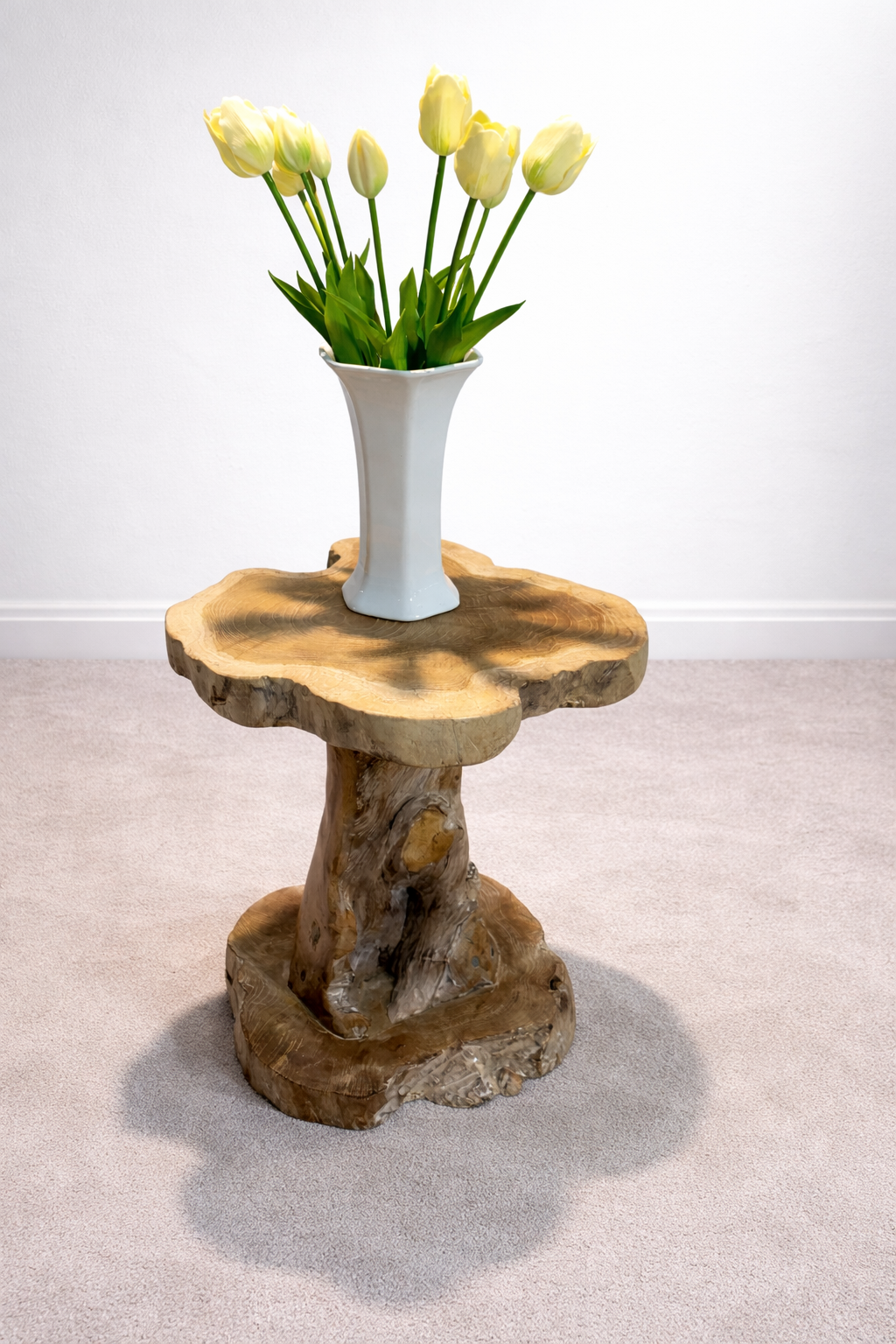 White Wash Rustic Teak Root Side Table - Unit 25